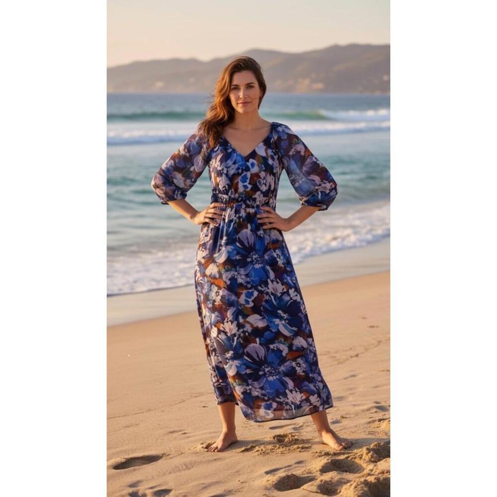 $267 Derek Lam 10 Crosby Women's V-Neck Floral Maxi Dress Size 4 - Picture 1 of 15